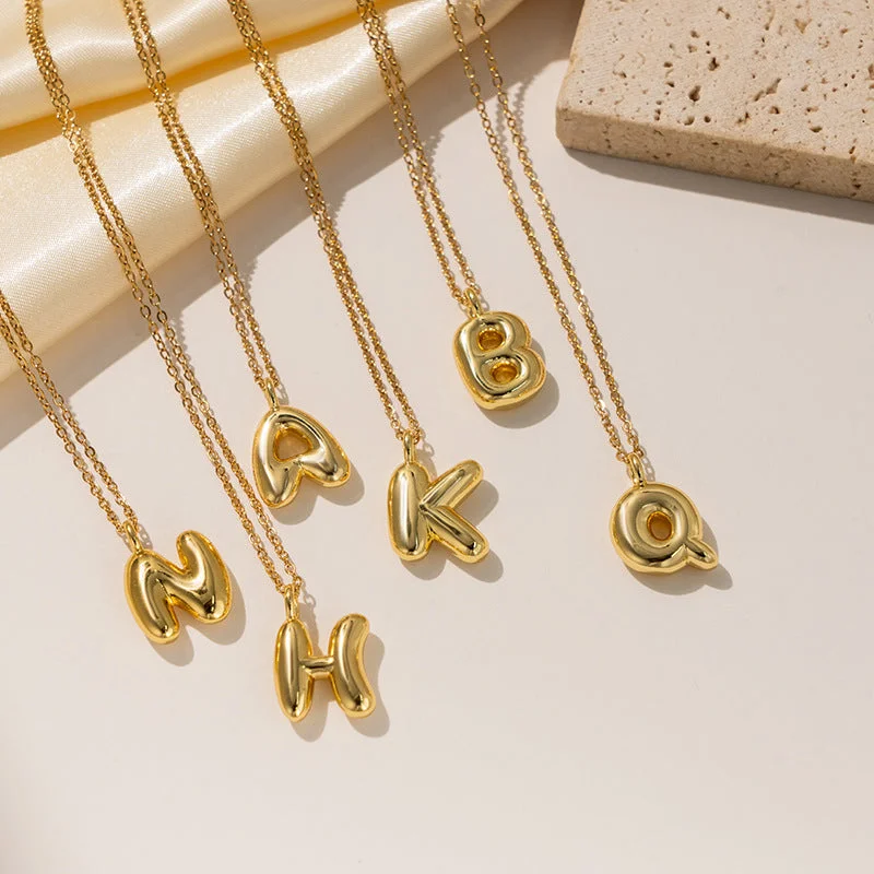 Gold-plated pendant necklaces for women -Letter Text Number Titanium Steel 18K Gold Plated Necklaces