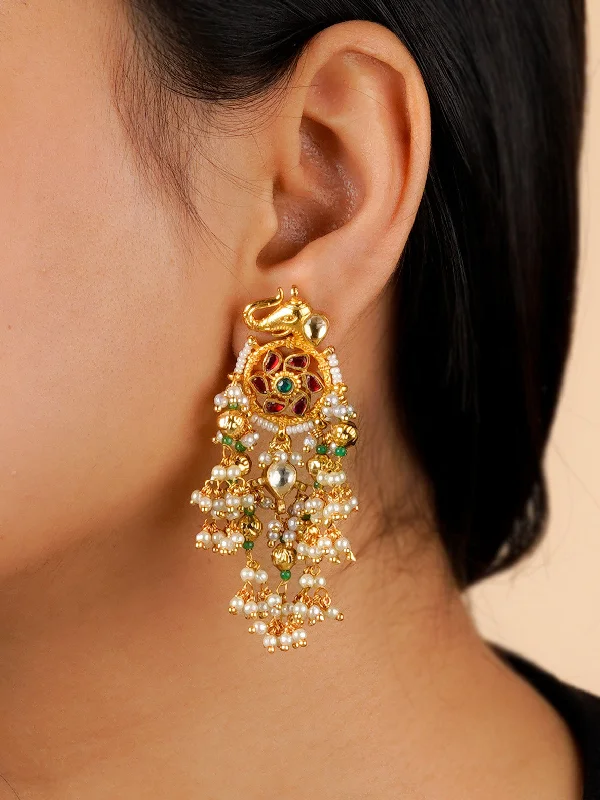 Chain earrings for women -Multicolor Gold Plated Jadau Kundan Earrings - ME1088M