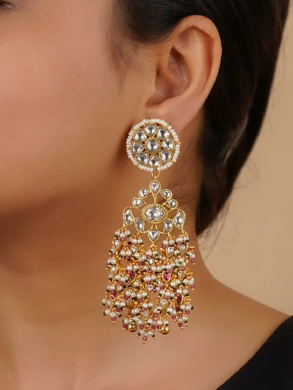 Chakra earrings for women -White Color Gold Plated Jadau Kundan Earrings - ME1188