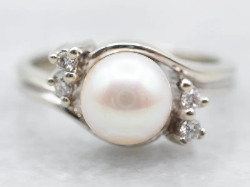 Gemstone engagement rings for women -Saltwater Pearl Bypass Ring with Diamond Accents