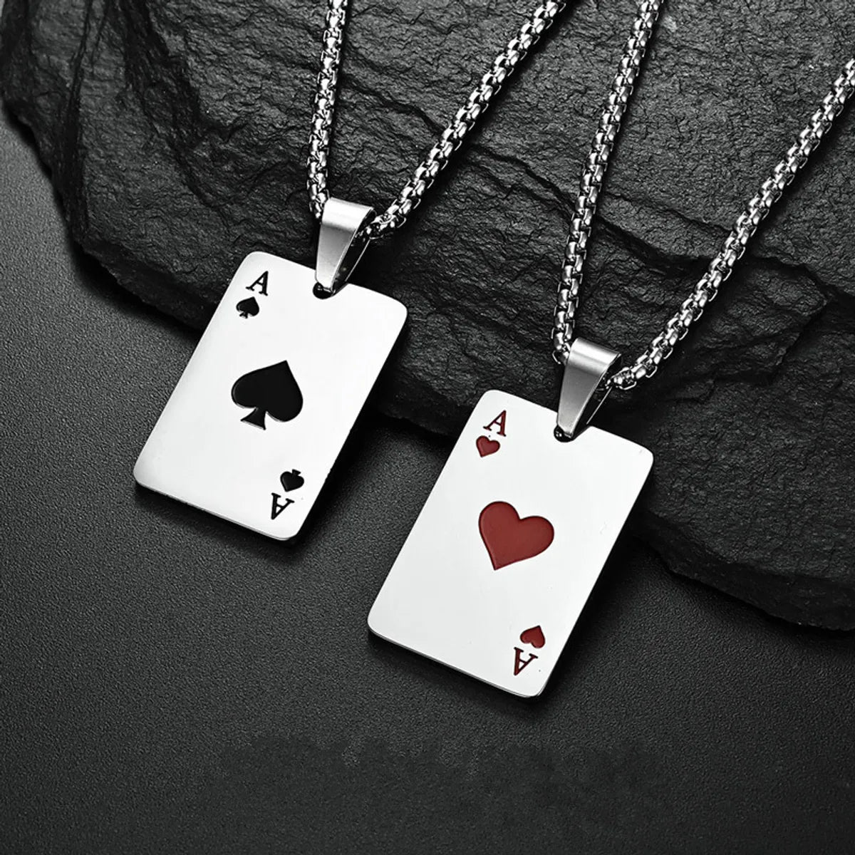 Elegant gold necklaces for women -Casual Simple Style Poker Titanium Steel Polishing Enamel Unisex Pendant Necklace