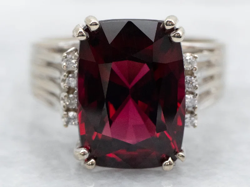 Engraved rings for women -Rhodolite Garnet and Diamond Cocktail Ring