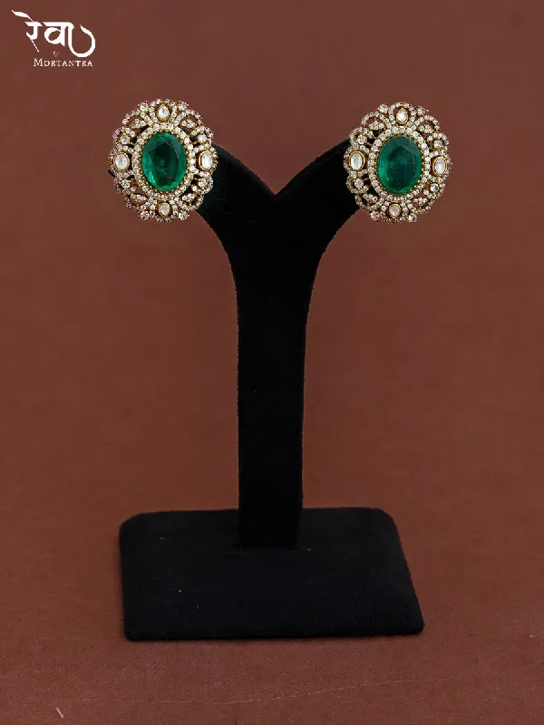 Cool earrings for women -Green Color Gold Plated Moissanite Earrings - MO-EAR7WGR