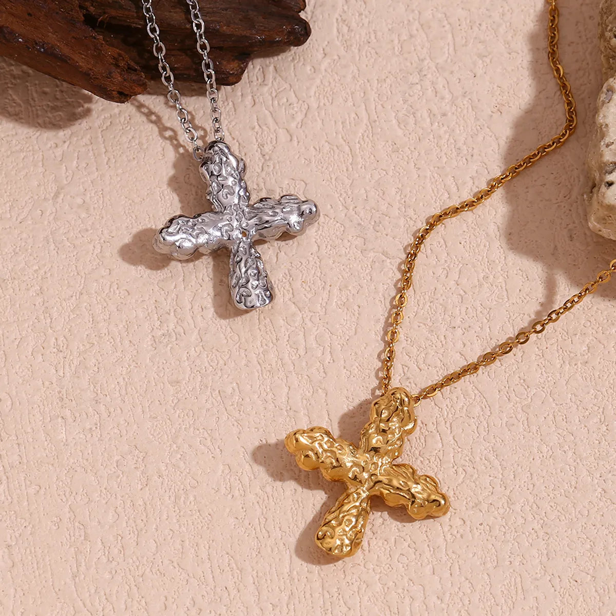 Gold-plated necklaces for women -Stainless Steel 18K Gold Plated Vintage Style Classic Style Cross Plating Pendant Necklace