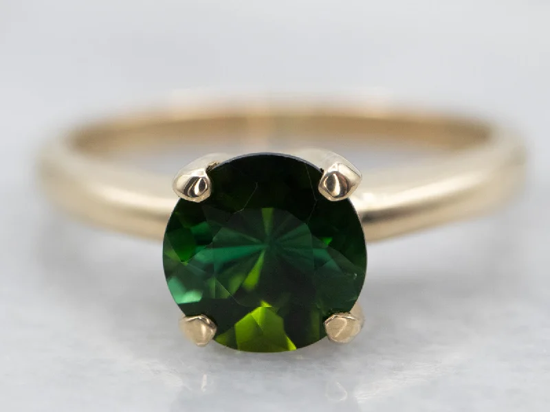 Vintage rings for women -Yellow Gold Green Tourmaline Solitaire Ring