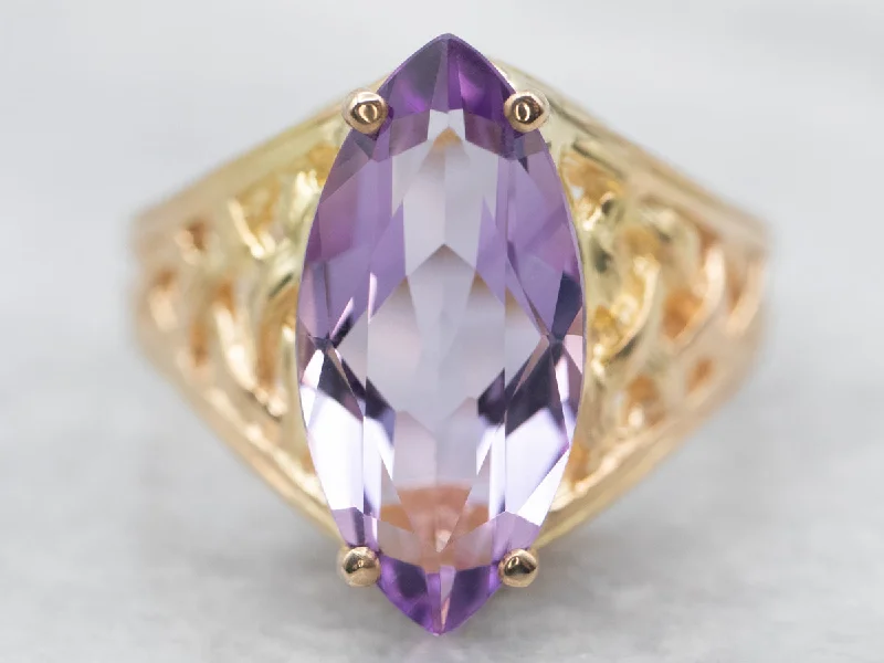 Solitaire rings for women -Yellow Gold Marquise Cut Amethyst Solitaire Ring