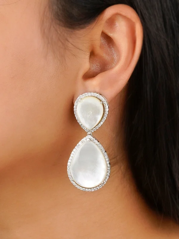 Luxury earrings for women -White Color Silver Plated Contemporary Earrings - CC-EAR10