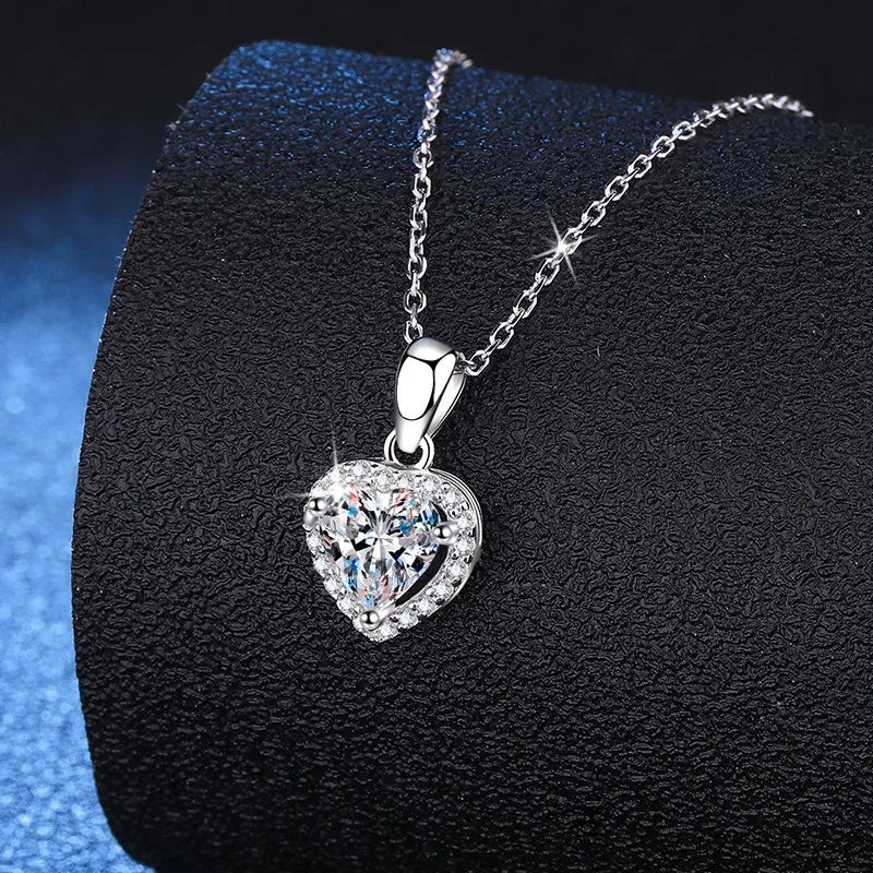 Luxury diamond necklaces for women -Sterling Silver Inlay Heart Shape Moissanite Zircon Pendant Necklace