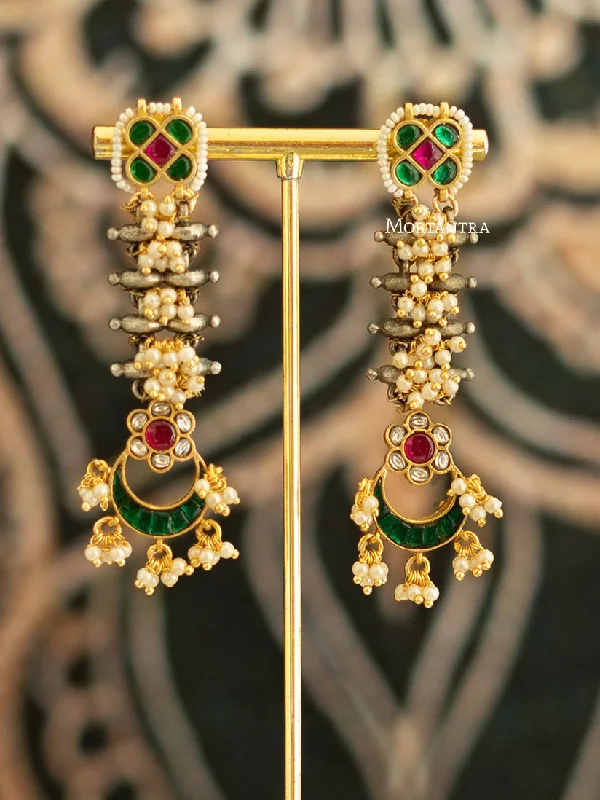 Natural gemstone earrings for women -Multicolor Tribal Earrings - EK-SFEAR181GR