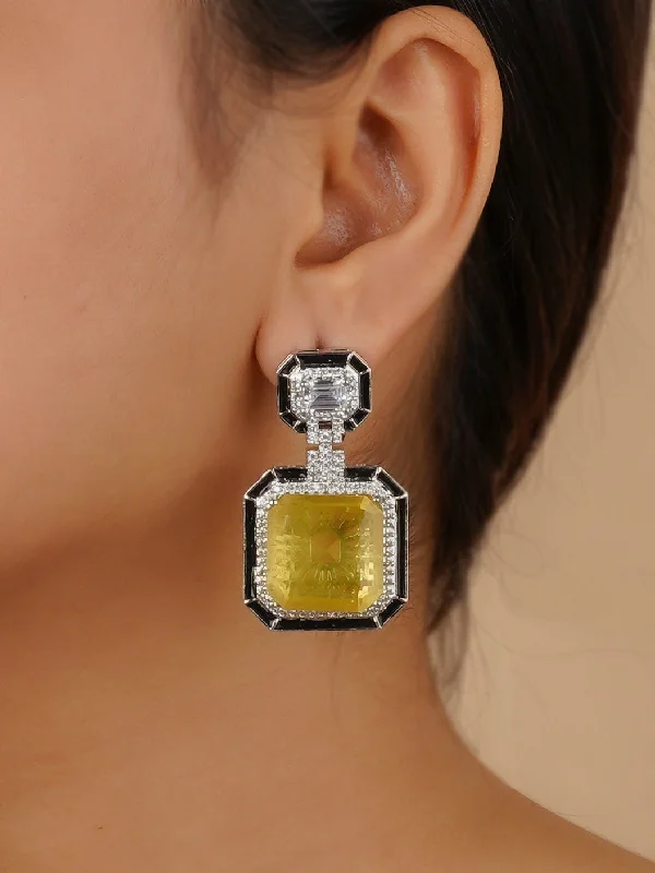 Ethnic earrings for women -Yellow Color Silver Plated Faux Diamond Earrings - CZEAR542Y