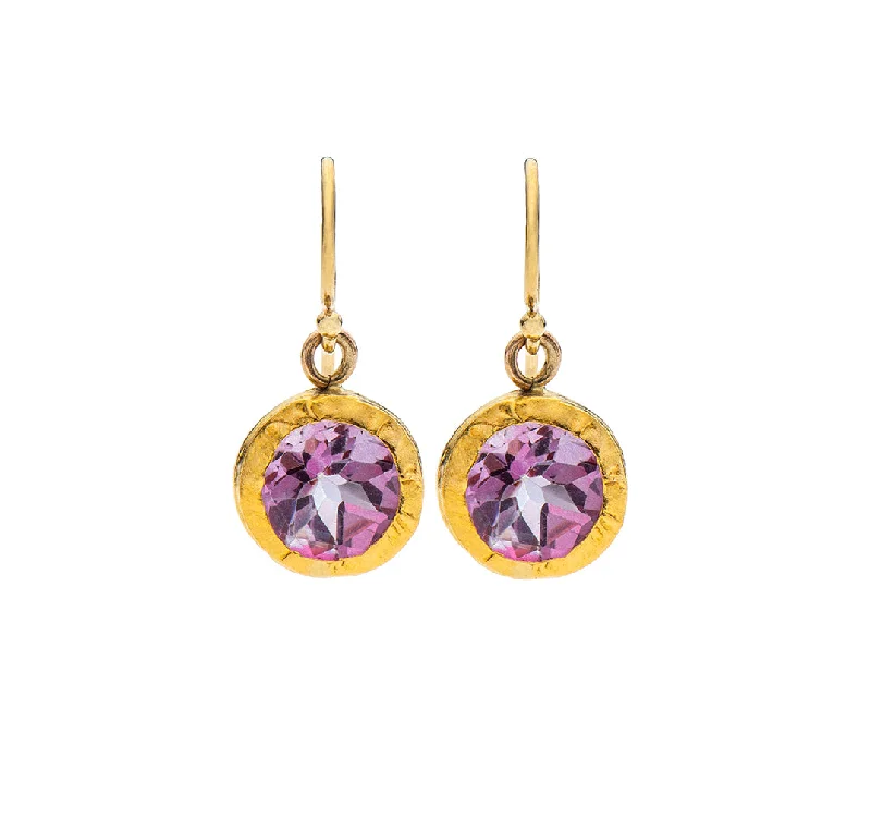 Aqua earrings for women -Nava Zahavi Yellow Gold Pink Topaz Round Earrings