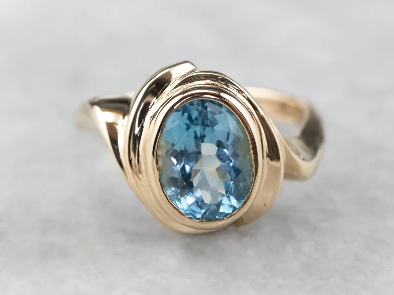 Colored gemstone rings for women -Blue Topaz Bypass Ring