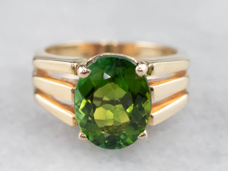 Simple platinum rings for women -Vintage Green Tourmaline and Gold Ring