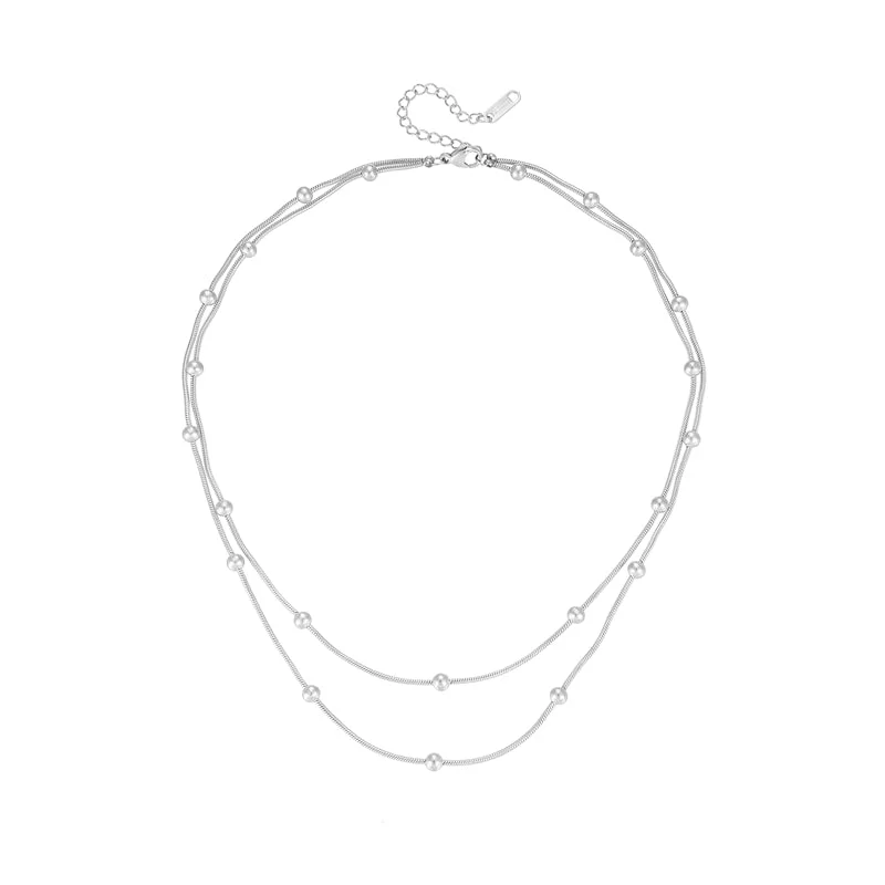 Silver Necklace Double Circle Beads round Chain