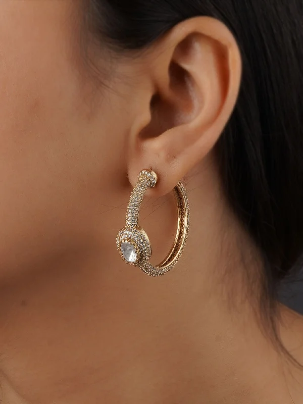 Evening earrings for women -White Color Gold Plated Faux Diamond Earrings - CZEAR554