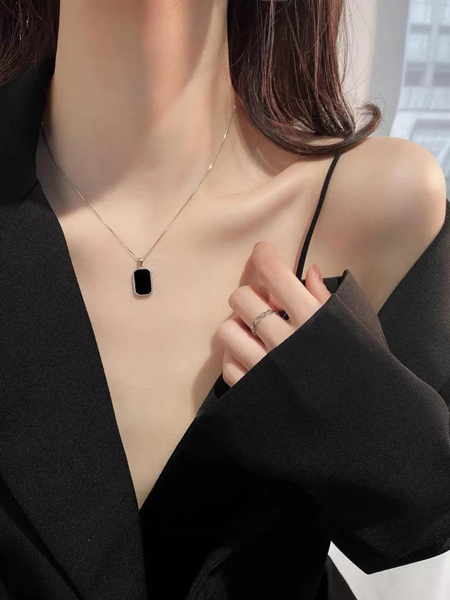 Trendy necklaces for women -Simple Style Square Sterling Silver Plating Gold Plated Pendant Necklace