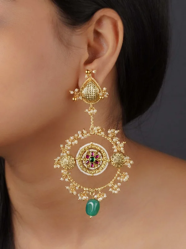 Drop earrings for women -Multicolor Gold Plated Tribal Earrings - EK-SFEAR315G