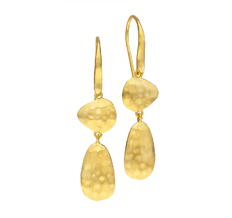 Chic earrings for women -Nava Zahavi Gold Plated Double Drop Hammered Earrings