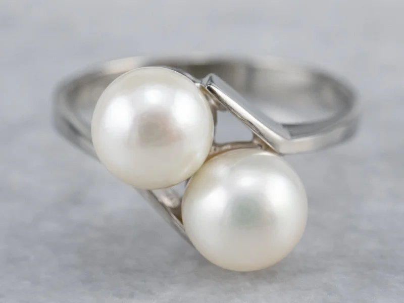 Diamond engagement rings for women -Simple Pearl Bypass Ring