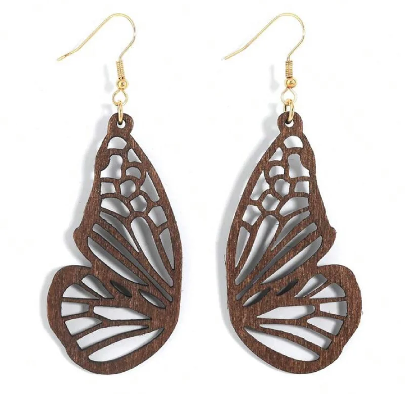 Silver hoop earrings for women -Beautiful Butterfly Wood Earrings