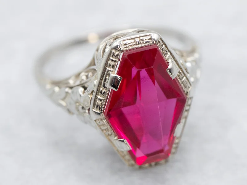 Solitaire rings for women -Art Deco Synthetic Ruby Cocktail Ring