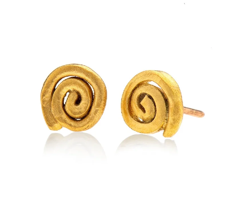 Gold plated earrings for women -Nava Zahavi Spiral Gold Earrings