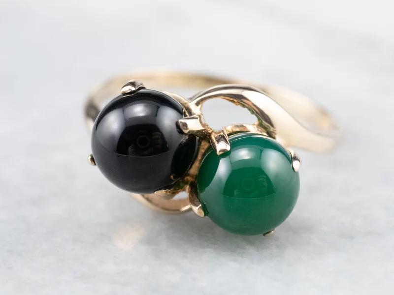 Platinum rings for women -Black and Green Onyx Statement Ring