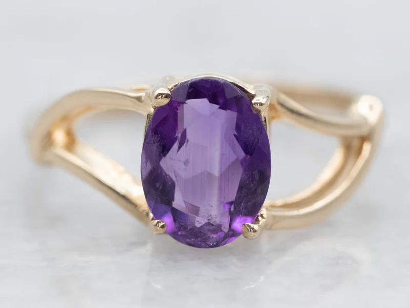 Vintage rings for women -Vintage Gold Amethyst Solitaire Ring