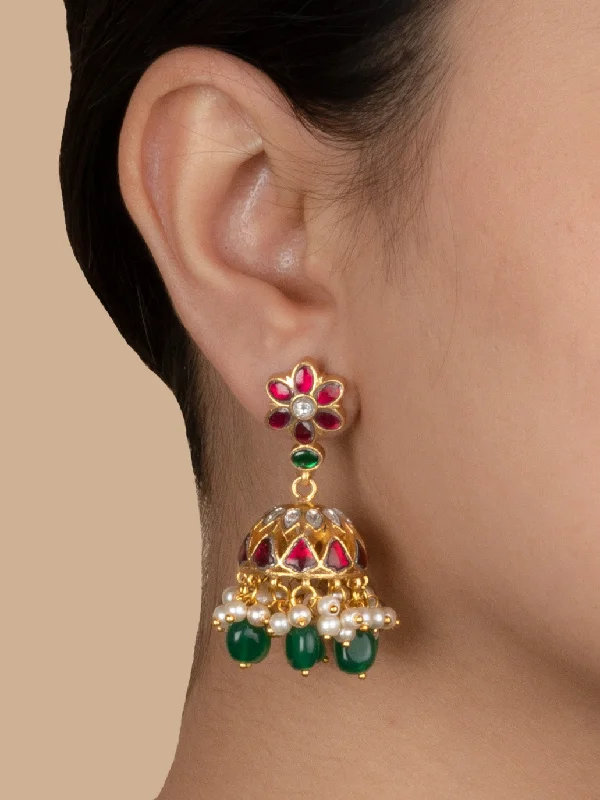 Handmade earrings for women -Multicolor Gold Plated Jadau Kundan Earrings - ME1172M