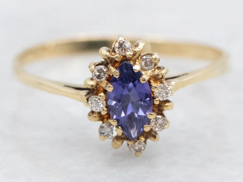 Wedding rings with sapphires for women -Purple Sapphire and Diamond Halo Ring