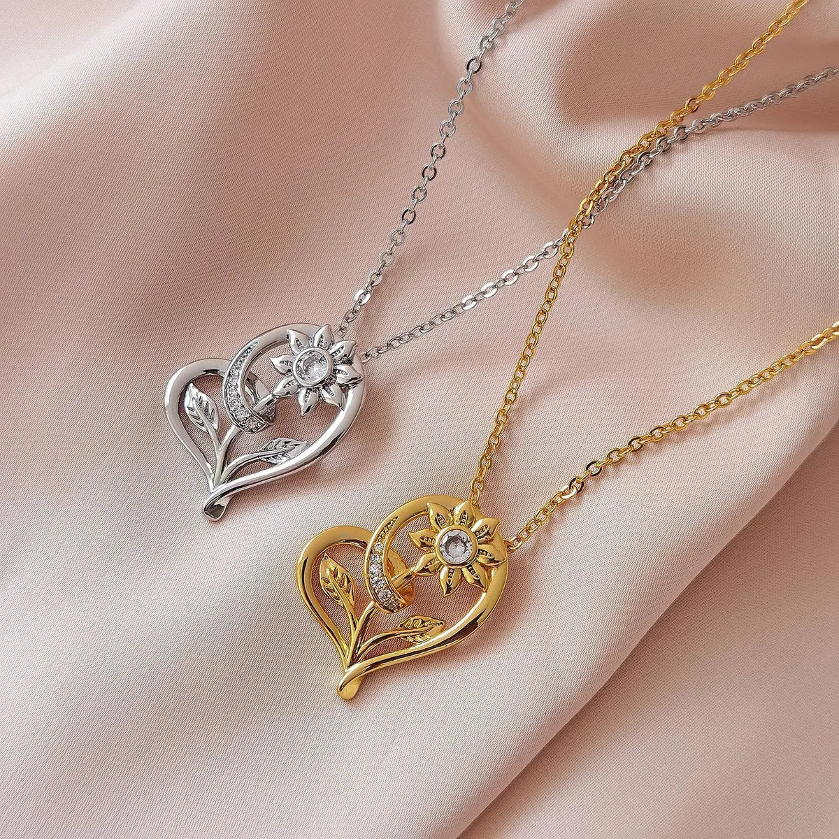 Personalized necklaces for women -Copper 18K Gold Plated Cute Simple Style Commute Hollow Out Inlay Heart Shape Flower Zircon Pendant Necklace