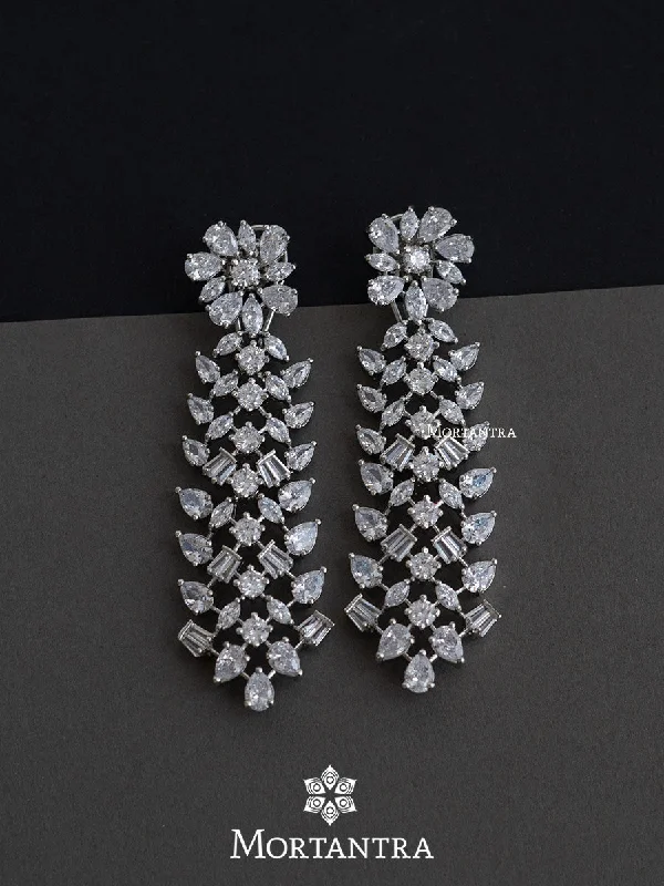 Faux pearl earrings for women -White Color Silver Plated Faux Diamond Earrings - CZEAR493