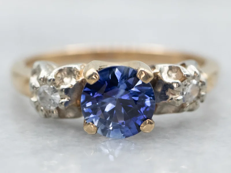 Elegant engagement rings for women -Sapphire and Diamond Three Stone Ring