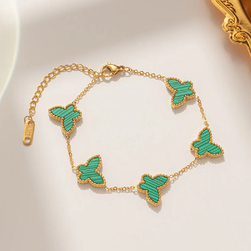 979 Golden Green Shell Double sided Butterfly Bracelet