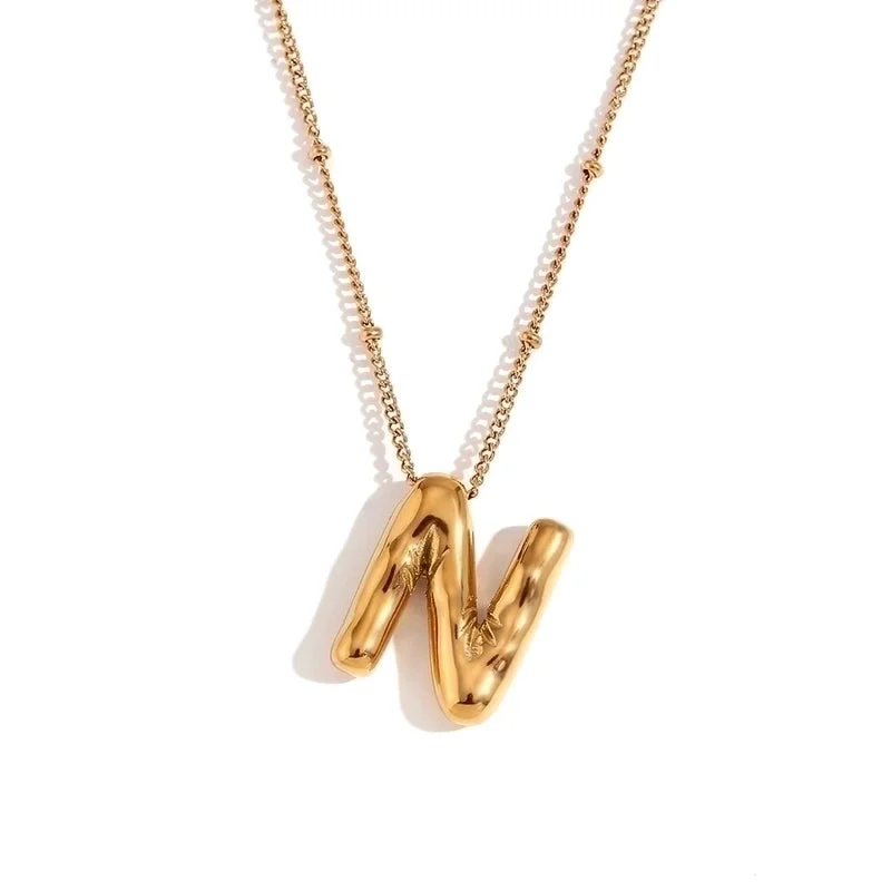 Party Balloon Letter Pendant Necklace-Gold-N