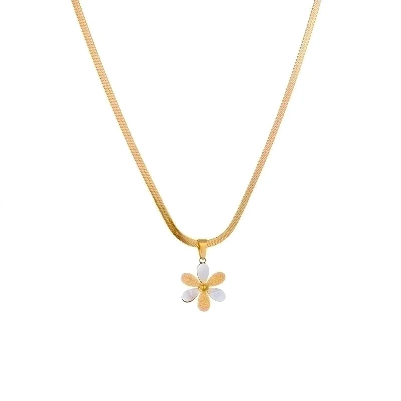 Simple gold necklaces for women -Sweet Flower Titanium Steel Patchwork Earrings Necklace