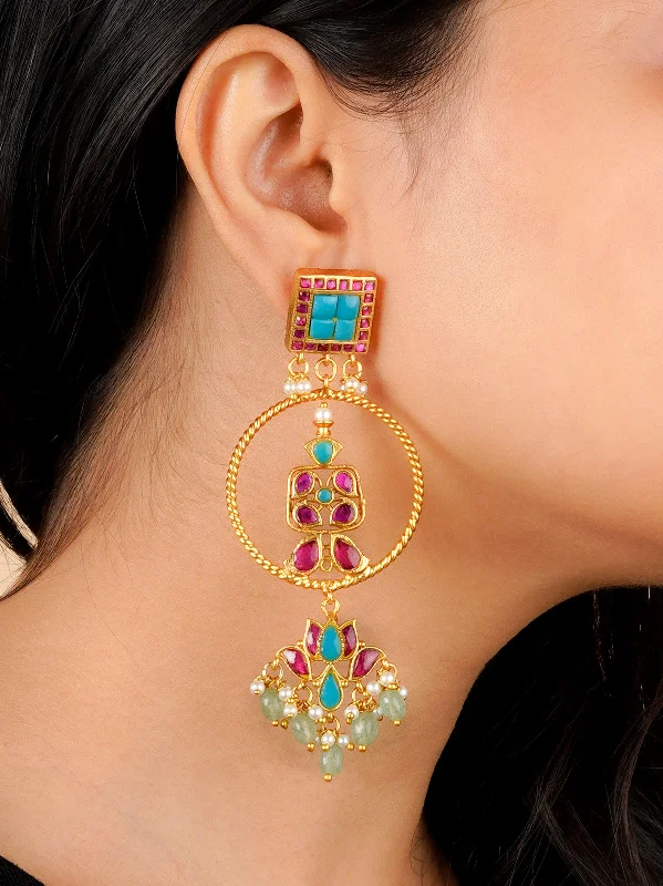 Multi-layered earrings for women -Multicolor Gold Plated Mishr Earrings - MR-E196FPA