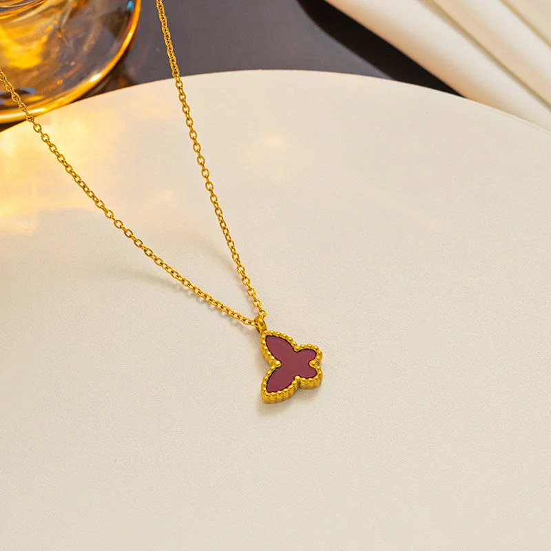 871 Golden Red Shell Butterfly Necklace