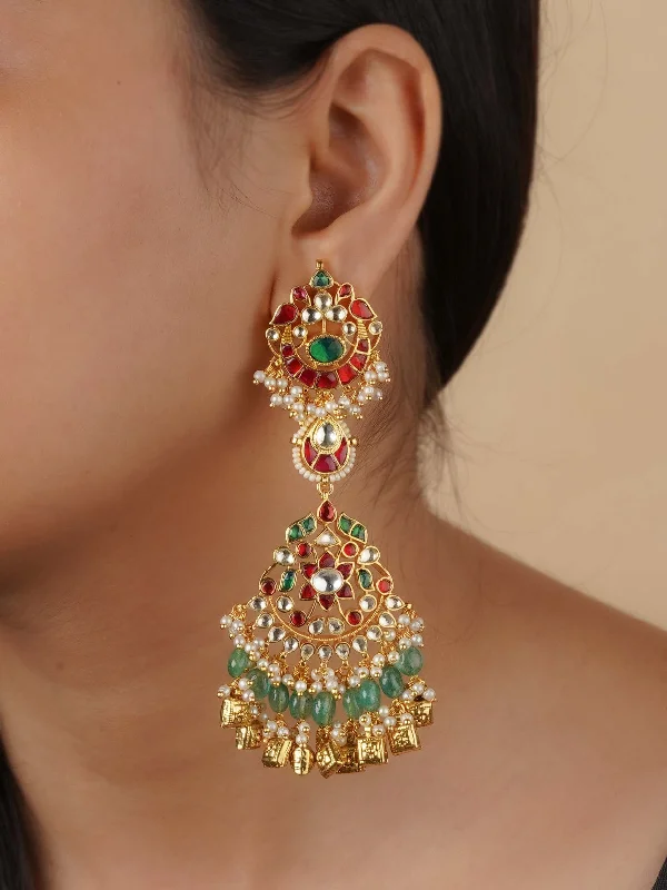 Elegant earrings for women -Multicolor Gold Plated Jadau Kundan Earrings - ME1236M