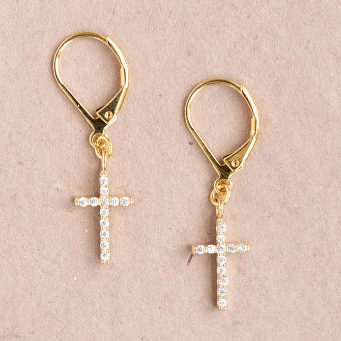 Opal earrings for women -Cross Cubic Zirconia Leverback Earring Dangle Religion