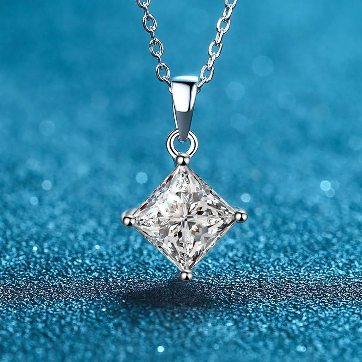 Gold necklaces for women -Simple Style Square Sterling Silver Moissanite Pendant Necklace In Bulk