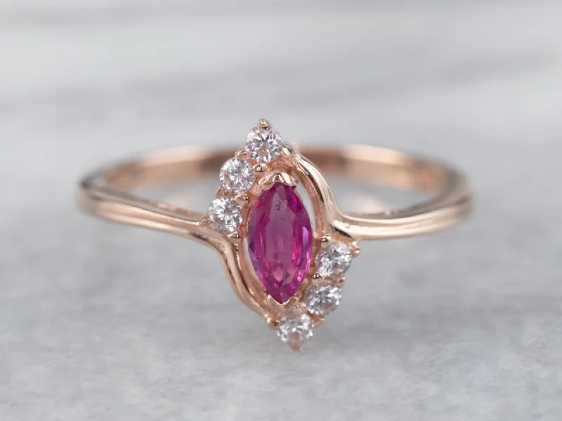 Wedding ring sets for women -Ruby Diamond Rose Gold Ring