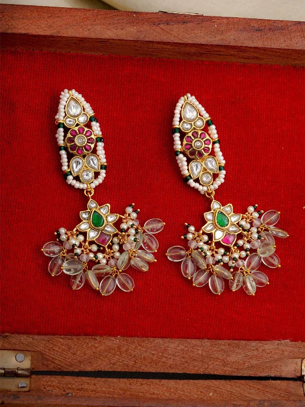 Silver earrings for women -Multicolor Gold Plated Jadau Kundan Earrings - ME1152M