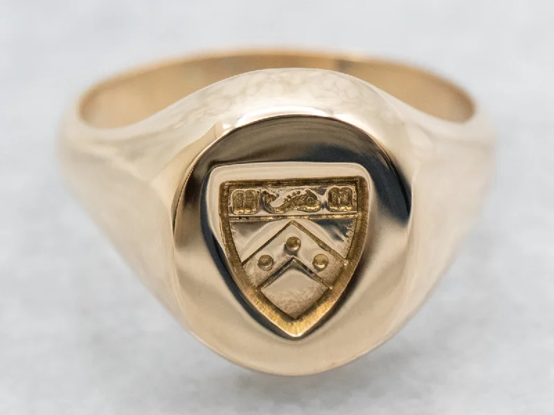 Silver engagement rings for women -Yellow Gold Shield Crest Signet Ring