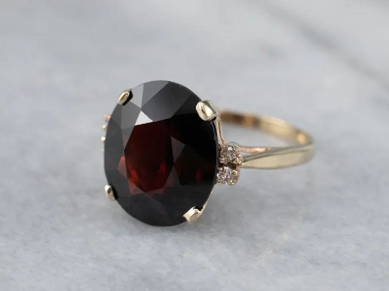 Boho rings for women -Garnet and Diamond Vintage Ring