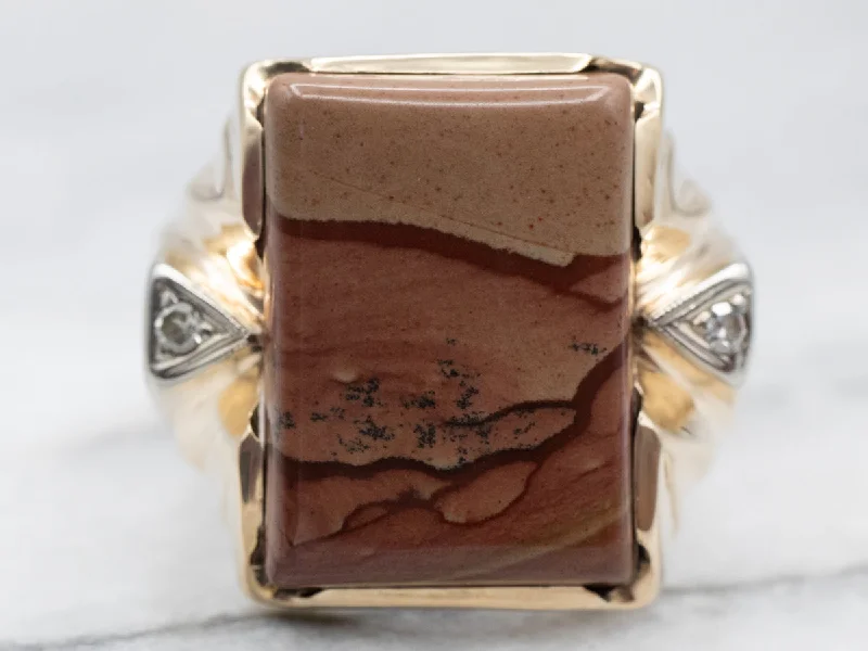 Infinity rings for women -Beautiful Yellow Gold Jasper Ring with Diamond Accents