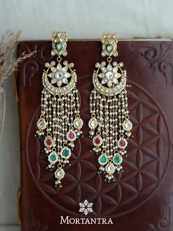 Stylish earrings for women -Green Color Gold Plated Thappa Jadau Kundan Earrings - TJ-E47WGR