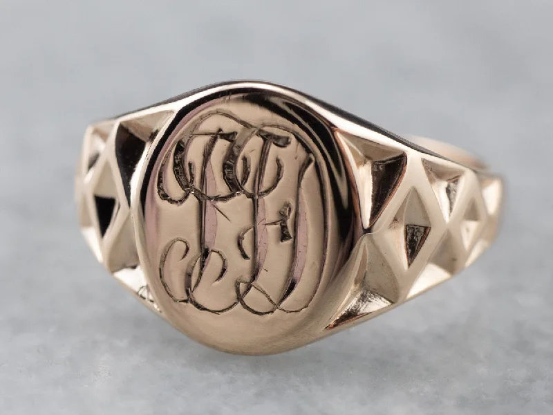 Personalized rings for women -Antique Monogram "TFD" Signet Ring