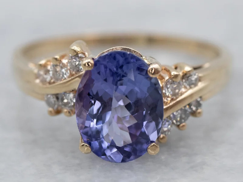 Unique rings for women -14K Yellow Gold Tanzanite Oval and Diamond Accent Ring