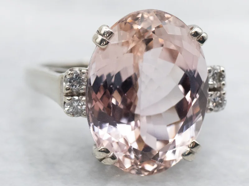 Vintage rings for women -Oval Cut Kunzite Ring with Diamond Accents